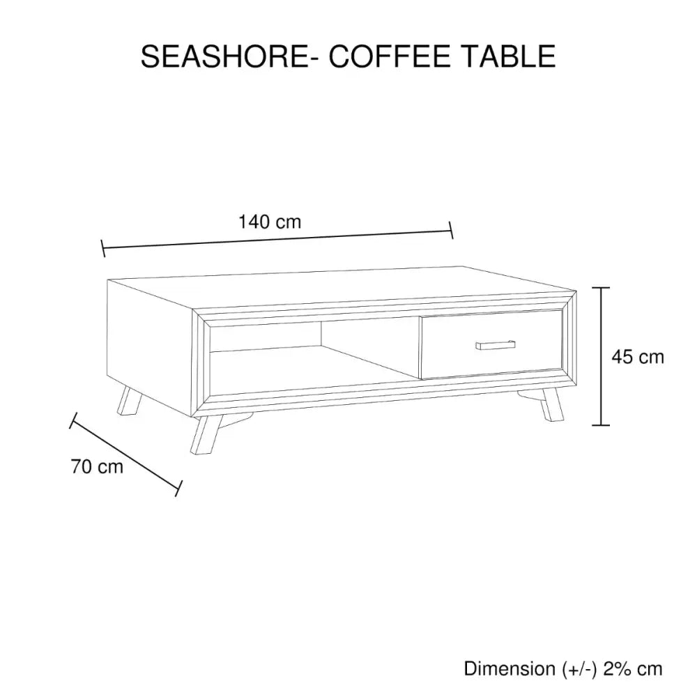 Coffee Table Solid Wood Acacia & Veneer Frame 2 Drawers Storage Sliver Brush Colour - Furniture > Living Room