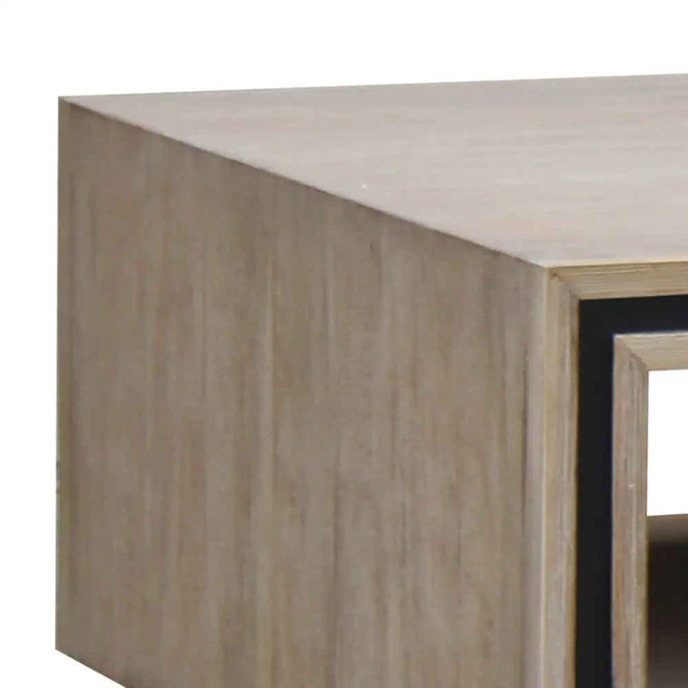 Coffee Table Solid Wood Acacia & Veneer Frame 2 Drawers Storage Sliver Brush Colour - Furniture > Living Room