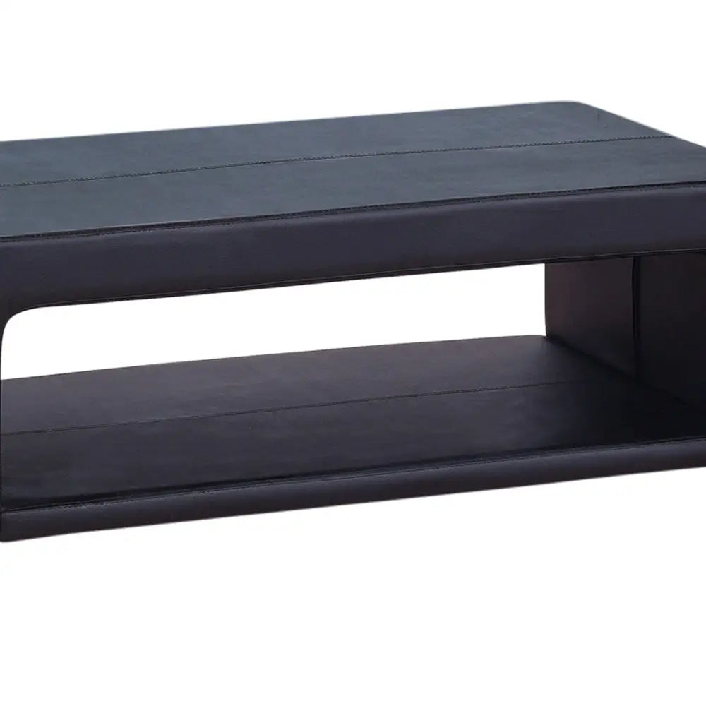 Coffee Table Upholstered PU Leather in Black Colour with open storage - Furniture > Living Room