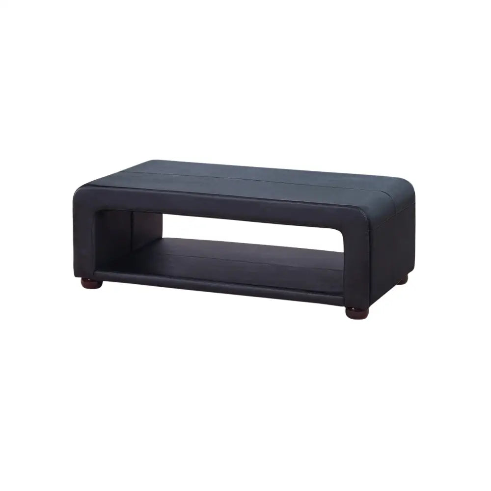 Coffee Table Upholstered PU Leather in Black Colour with open storage - Furniture > Living Room