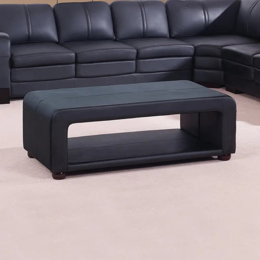 Coffee Table Upholstered PU Leather in Black Colour with open storage - Furniture > Living Room