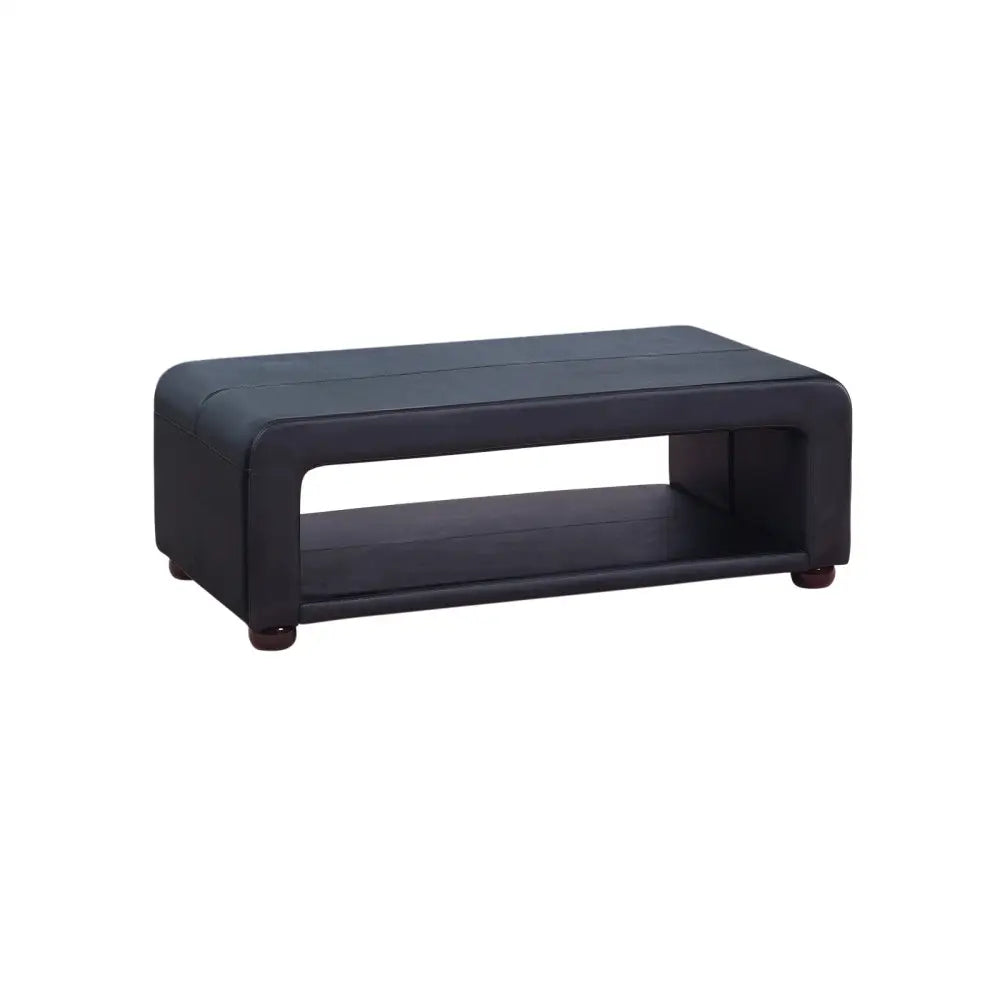 Coffee Table Upholstered PU Leather in Black Colour with open storage - Furniture > Living Room