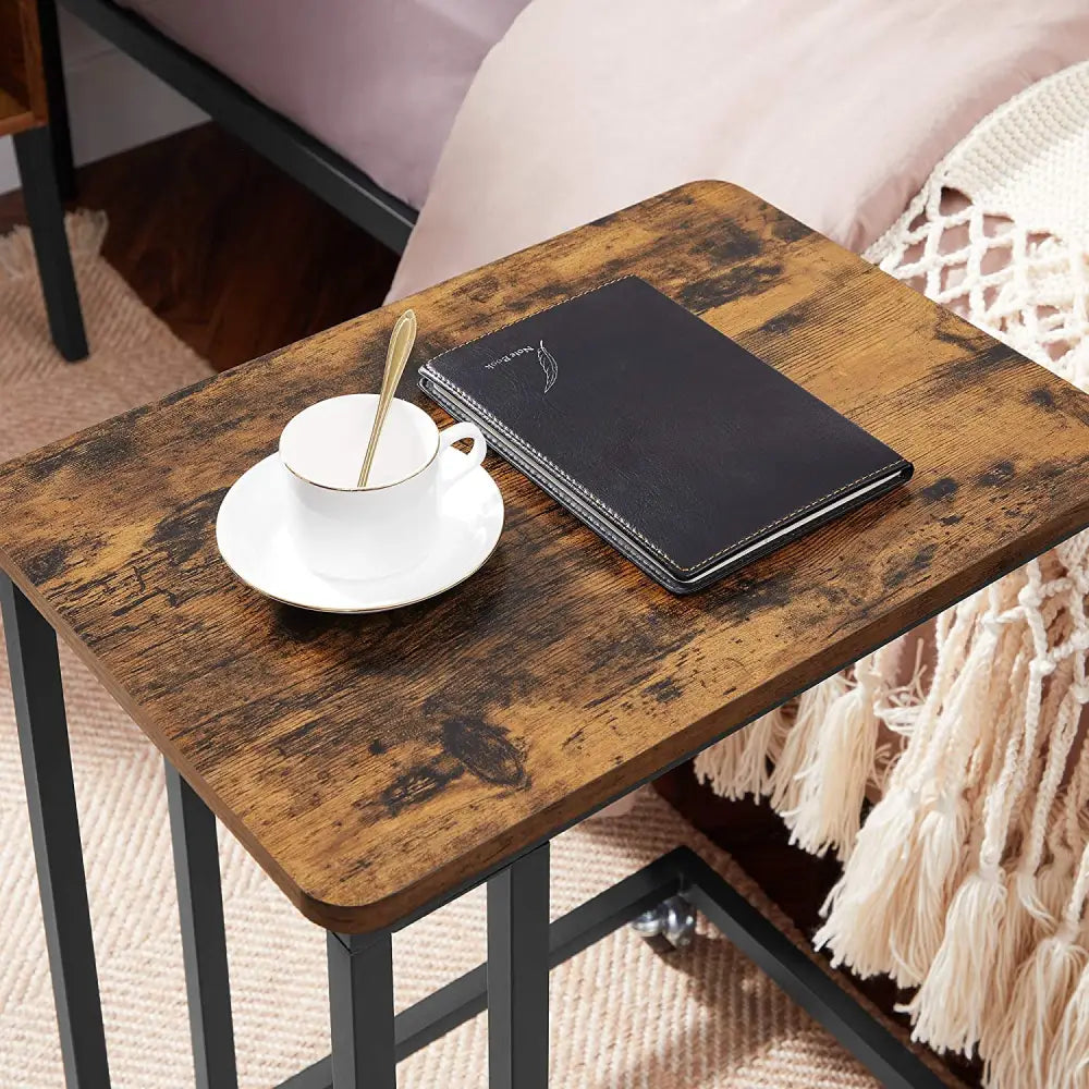 Coffee Table with Steel Frame and Castors Rustic Brown and Black - Furniture > Living Room