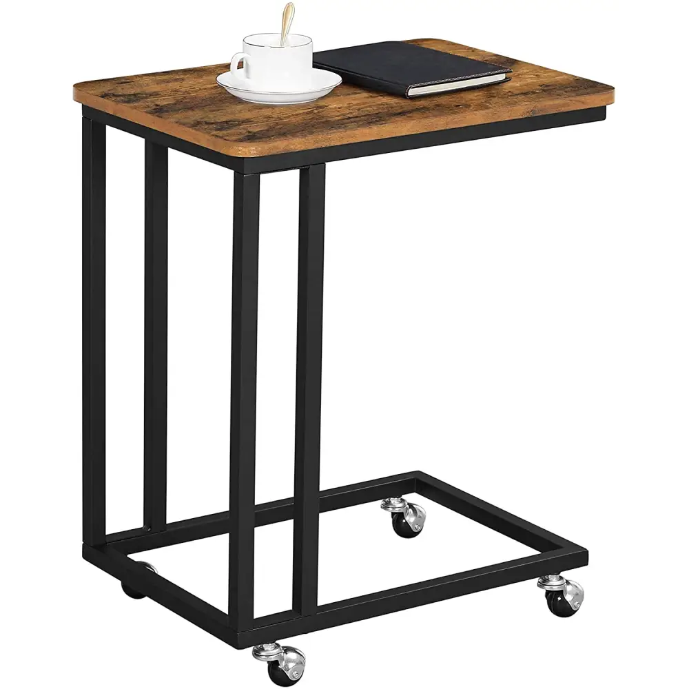 Coffee Table with Steel Frame and Castors Rustic Brown and Black - Furniture > Living Room