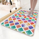 Colorful Diamond Pattern PVC Non-Slip Bath Mat 45x75cm - Shower Drain Hole Design Soft & Quick-Dry Bathroom Rug - Home