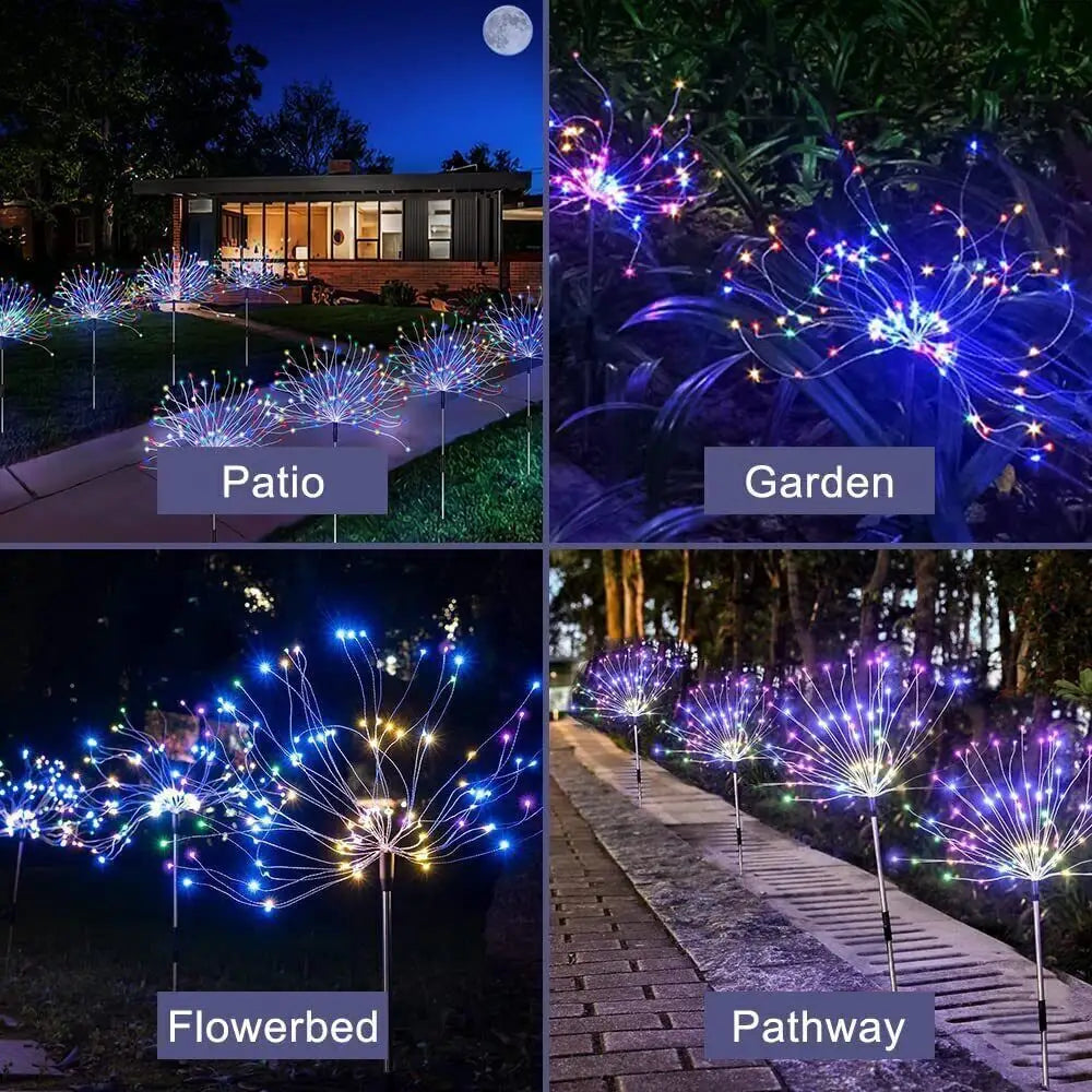 Colourful Fireworks200 LEDS Fairy String Lights Starburst Solar Xmas Garden Night Lamp Hot NEW - Home & Garden > Garden