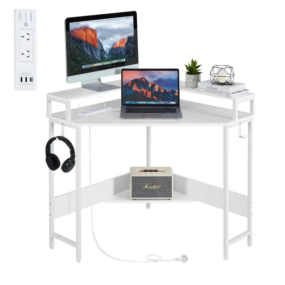 Compact L-Shaped Corner Desk with Built-In Power Board White - Home & Garden > Home Office Accessories