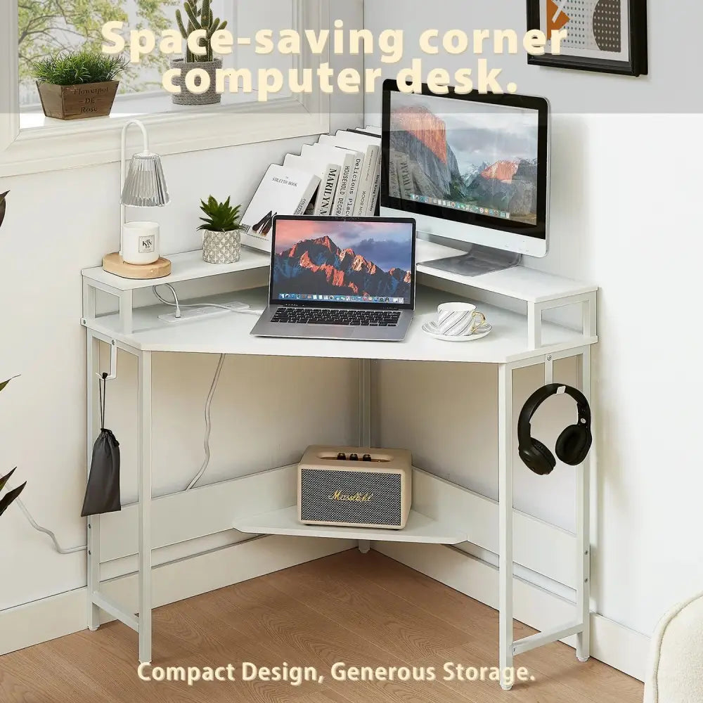 Compact L-Shaped Corner Desk with Built-In Power Board White - Home & Garden > Home Office Accessories