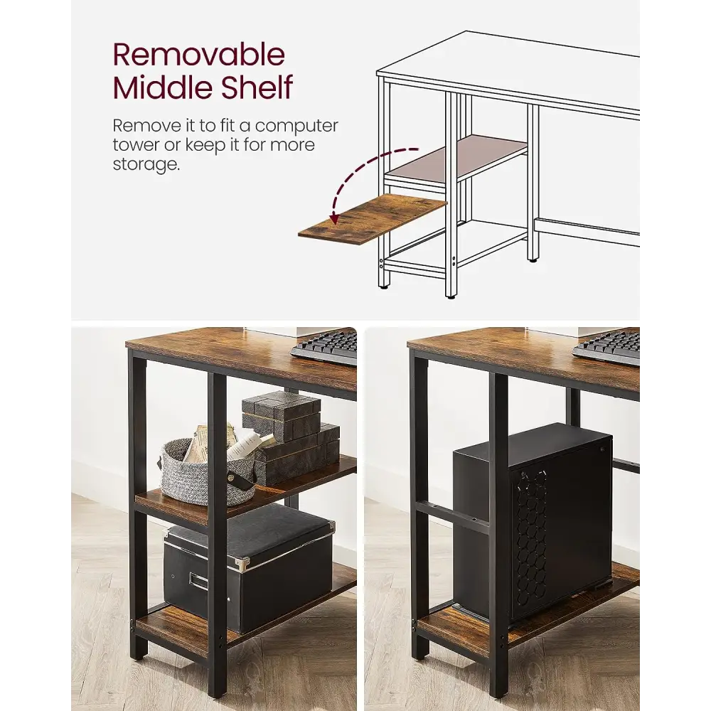 Computer Desk 2 Shelves Rustic Brown Black - Furniture > Living Room