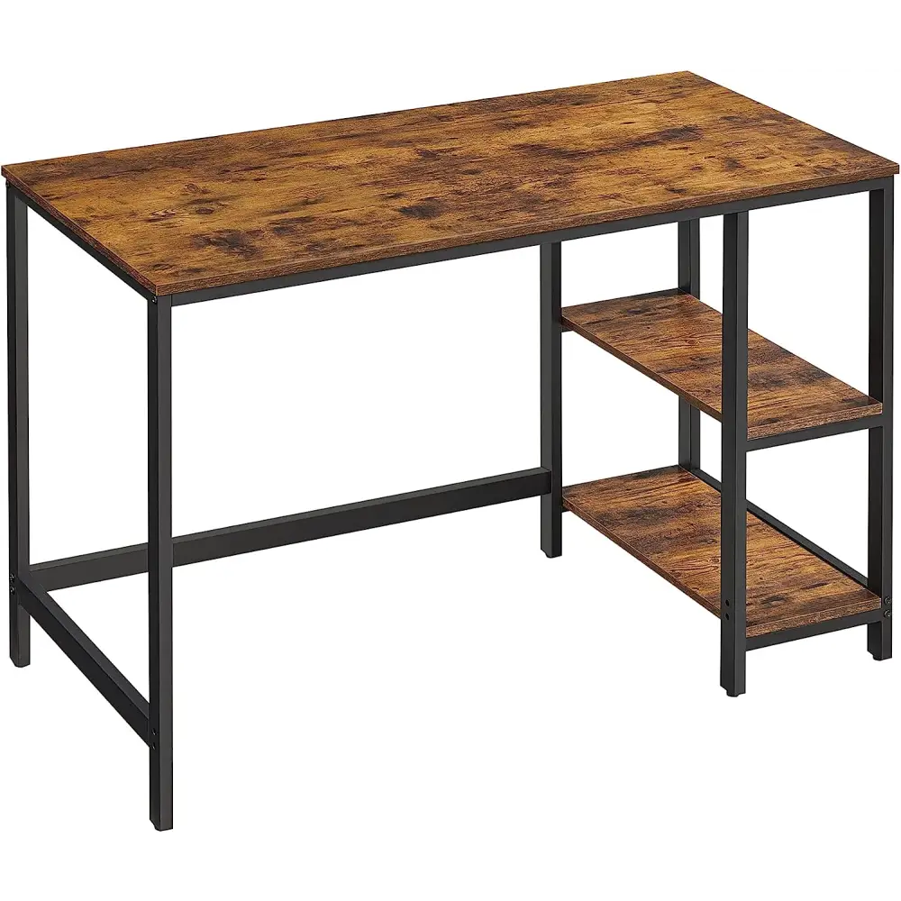 Computer Desk 2 Shelves Rustic Brown Black - Furniture > Living Room