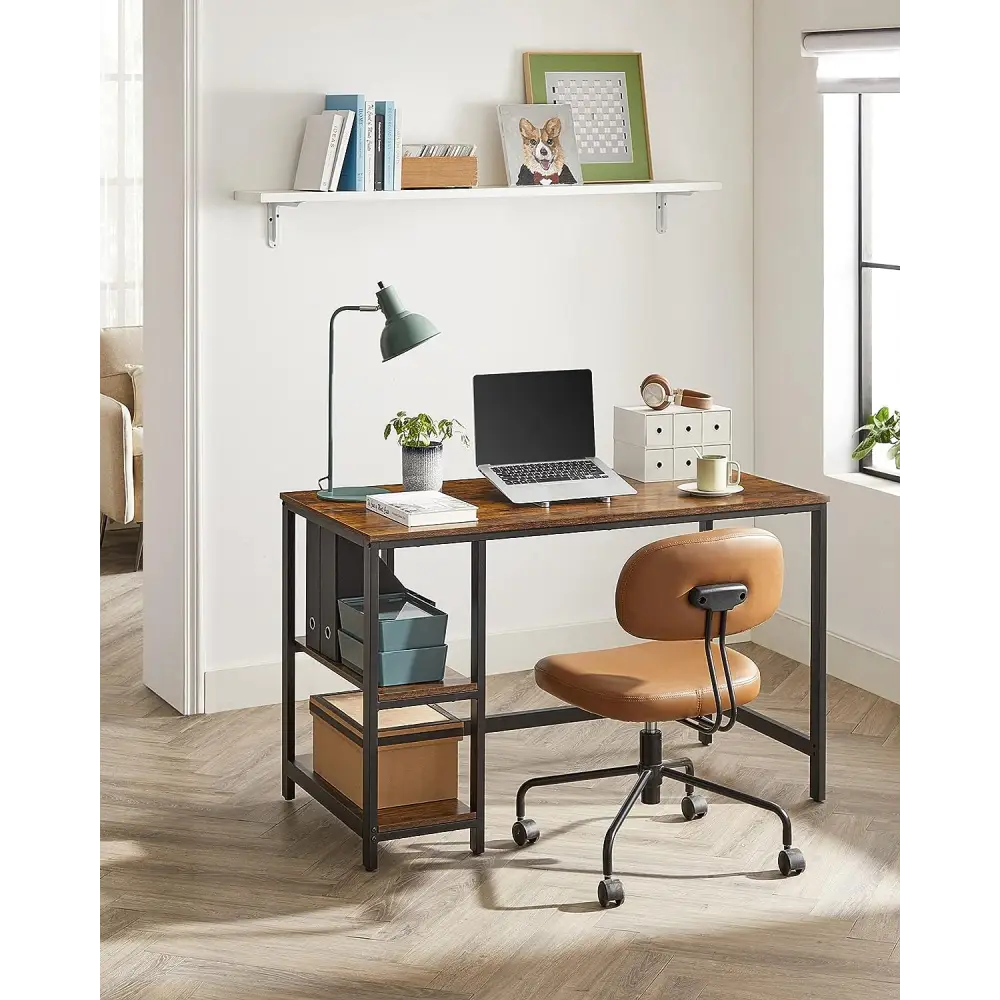 Computer Desk 2 Shelves Rustic Brown Black - Furniture > Living Room