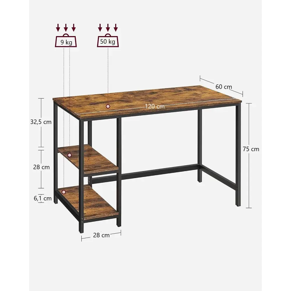 Computer Desk 2 Shelves Rustic Brown Black - Furniture > Living Room