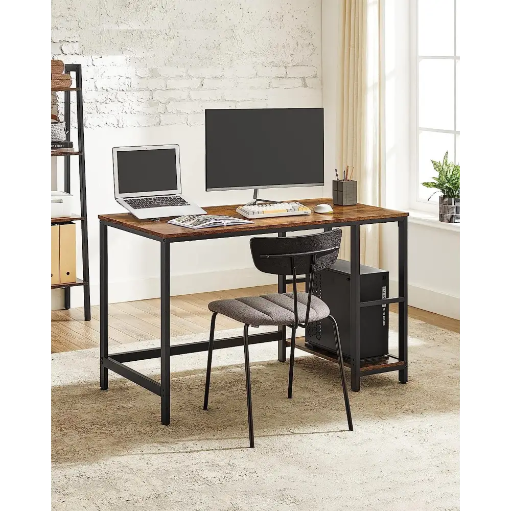 Computer Desk 2 Shelves Rustic Brown Black - Furniture > Living Room