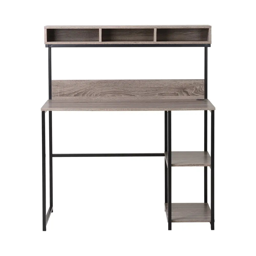 Computer Desk with Hutch in Greyish Brown - Furniture > Office