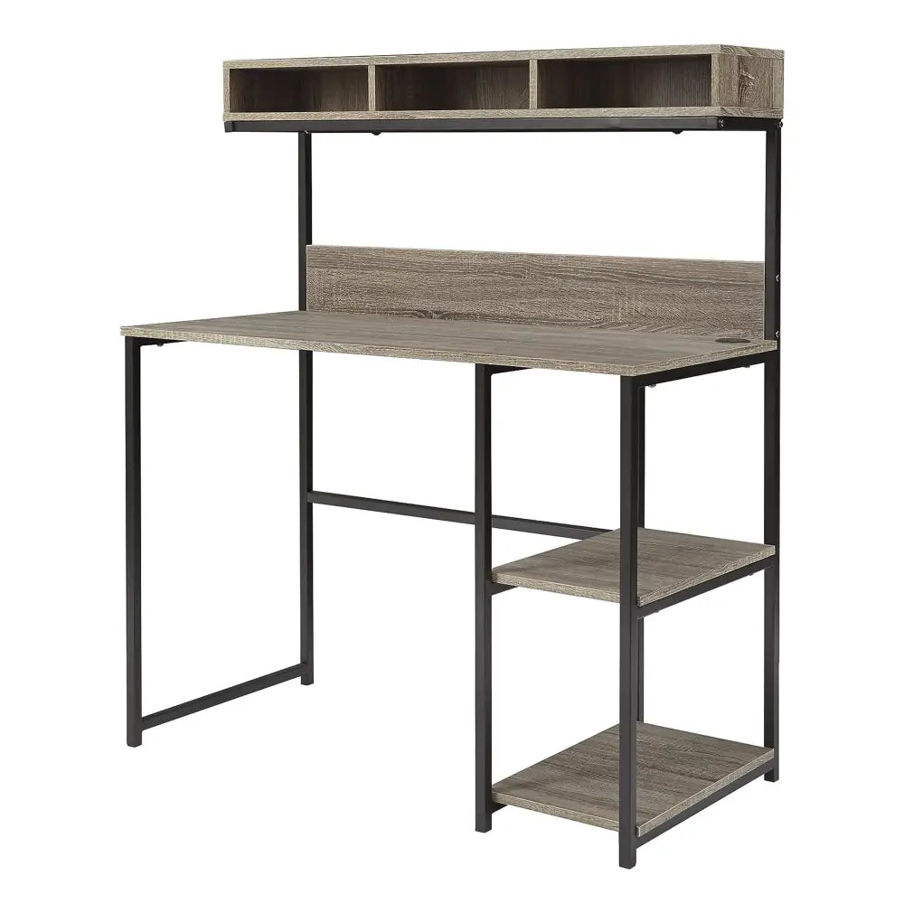 Computer Desk with Hutch in Greyish Brown - Furniture > Office