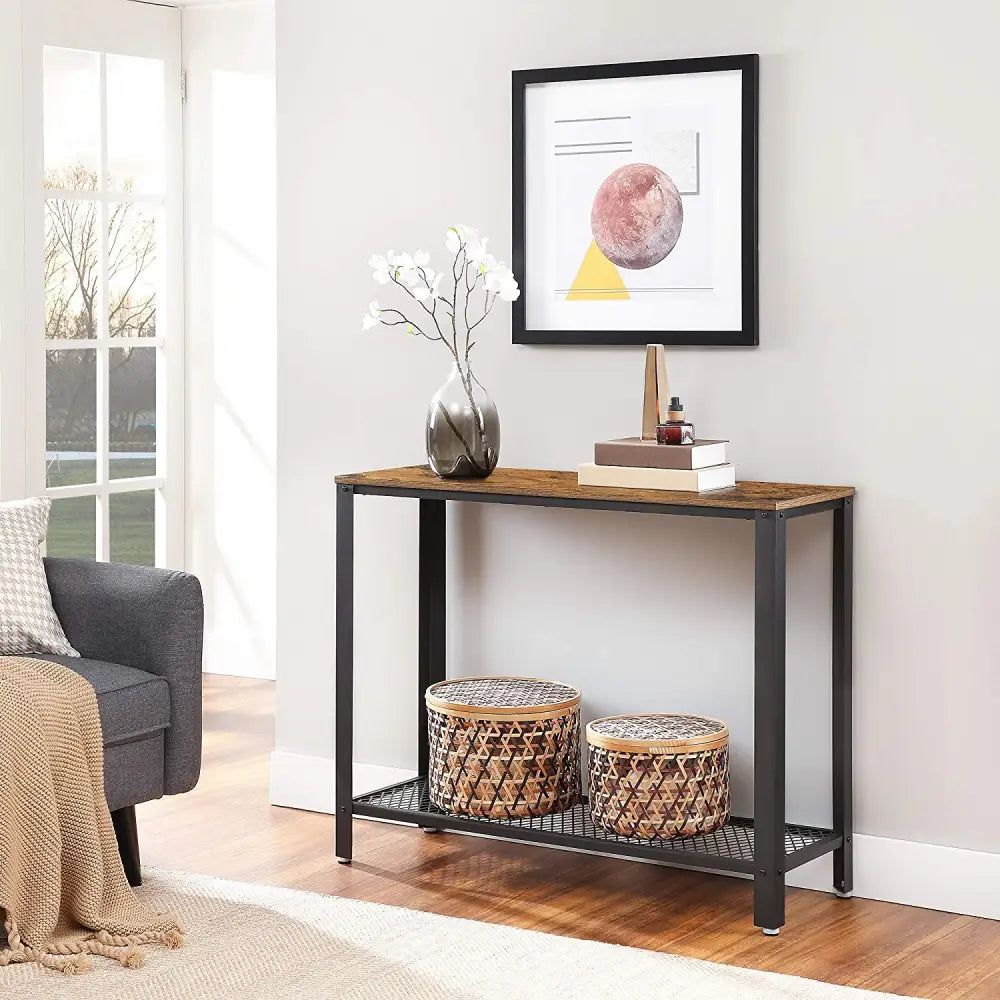 Console Table Metal Frame Rustic Brown - Furniture > Living Room