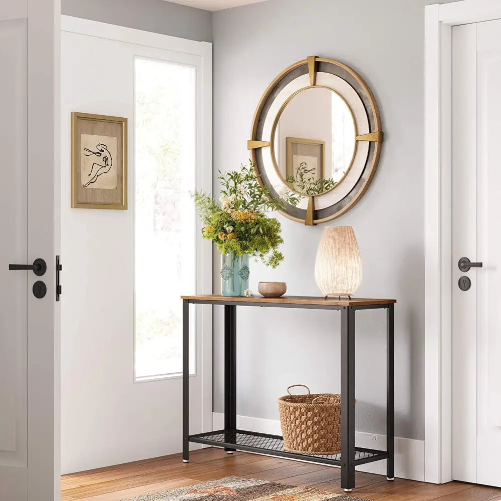 Console Table Metal Frame Rustic Brown - Furniture > Living Room