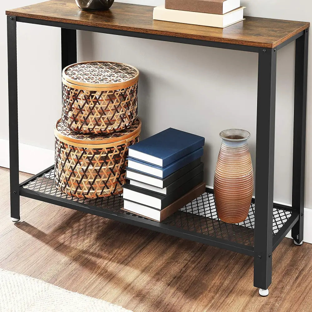 Console Table Metal Frame Rustic Brown - Furniture > Living Room