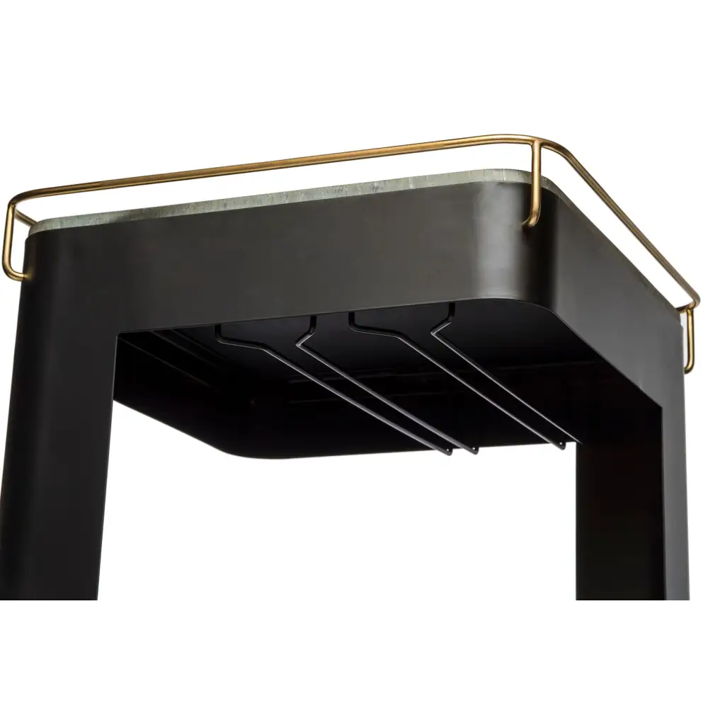 Contemporary Black Gold Drinks Trolley Bar Cart with Marble Top - Furniture > Living Room