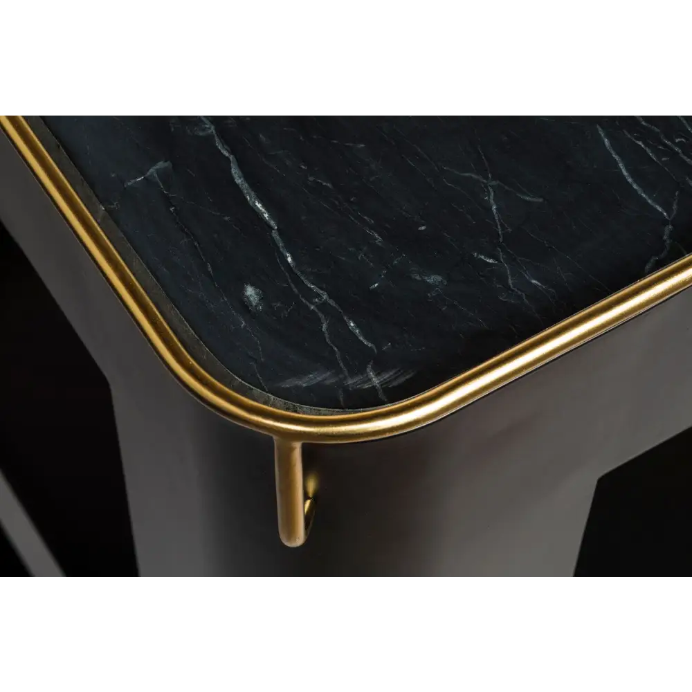 Contemporary Black Gold Drinks Trolley Bar Cart with Marble Top - Furniture > Living Room