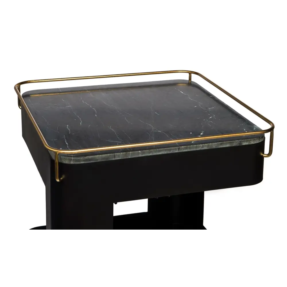 Contemporary Black Gold Drinks Trolley Bar Cart with Marble Top - Furniture > Living Room