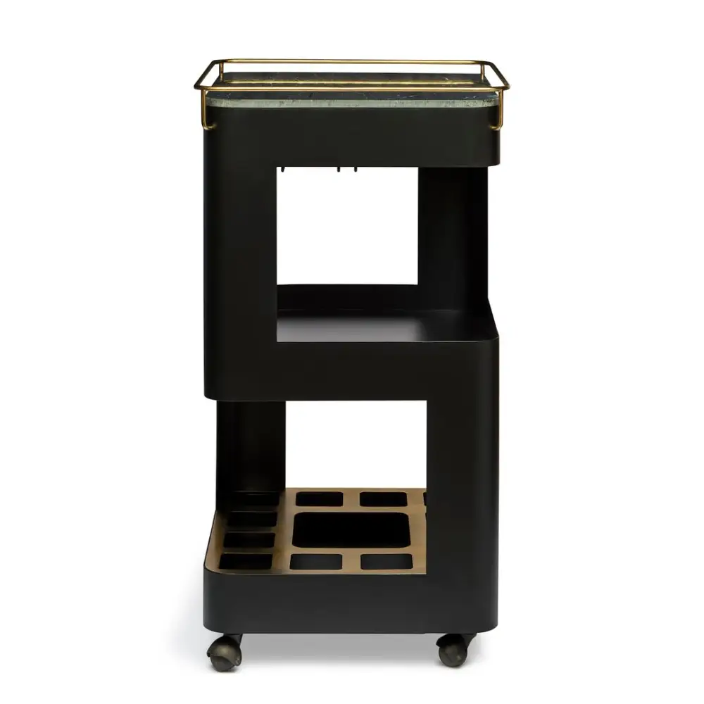 Contemporary Black Gold Drinks Trolley Bar Cart with Marble Top - Furniture > Living Room