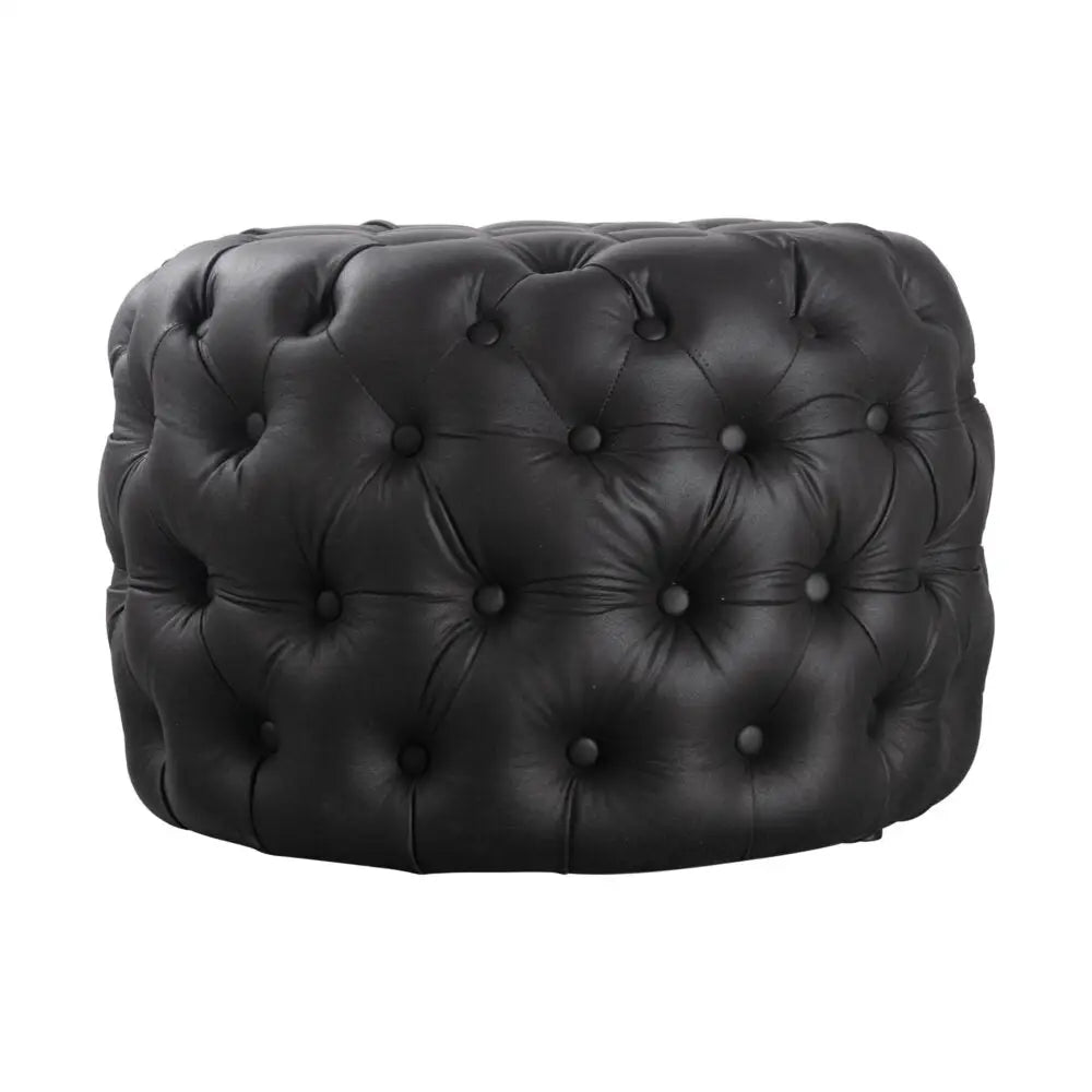 Contemporary Black Leather-look Ottoman with Button - Furniture > Bedroom