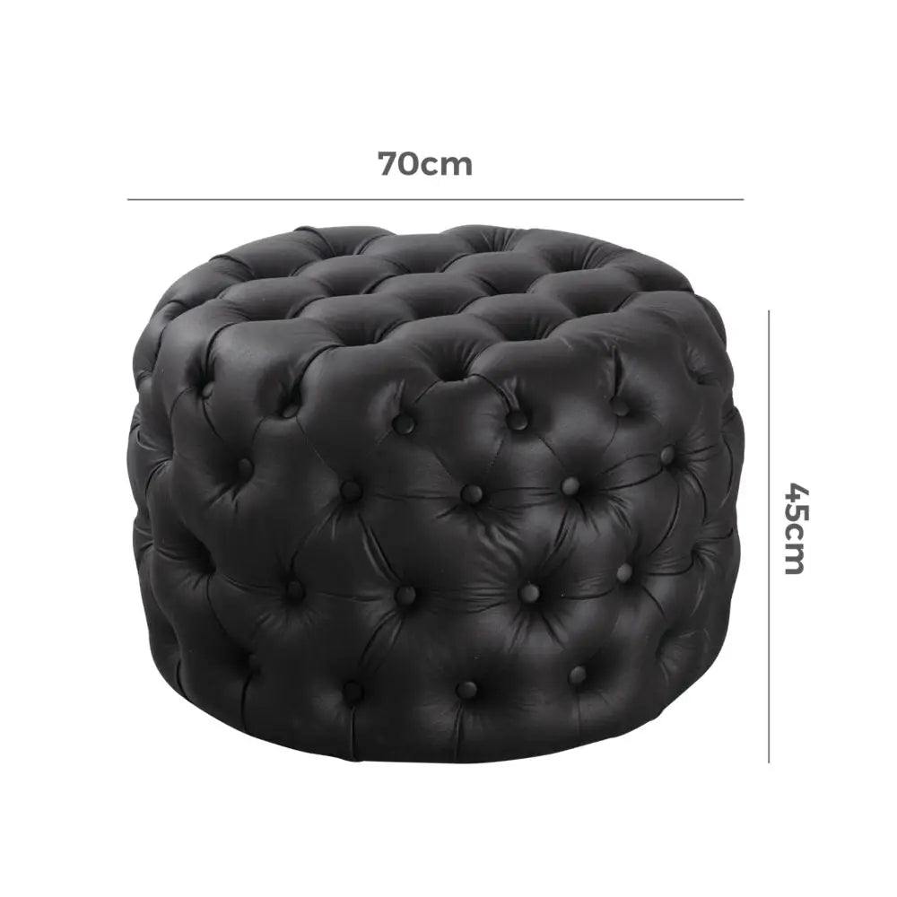 Contemporary Black Leather-look Ottoman with Button - Furniture > Bedroom
