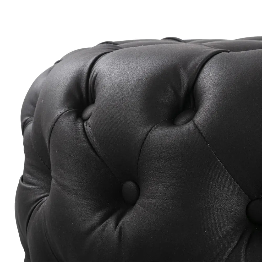 Contemporary Black Leather-look Ottoman with Button - Furniture > Bedroom