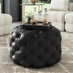 Contemporary Black Leather-look Ottoman with Button - Furniture > Bedroom