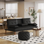 Contemporary Black Leather-look Ottoman with Button - Furniture > Bedroom