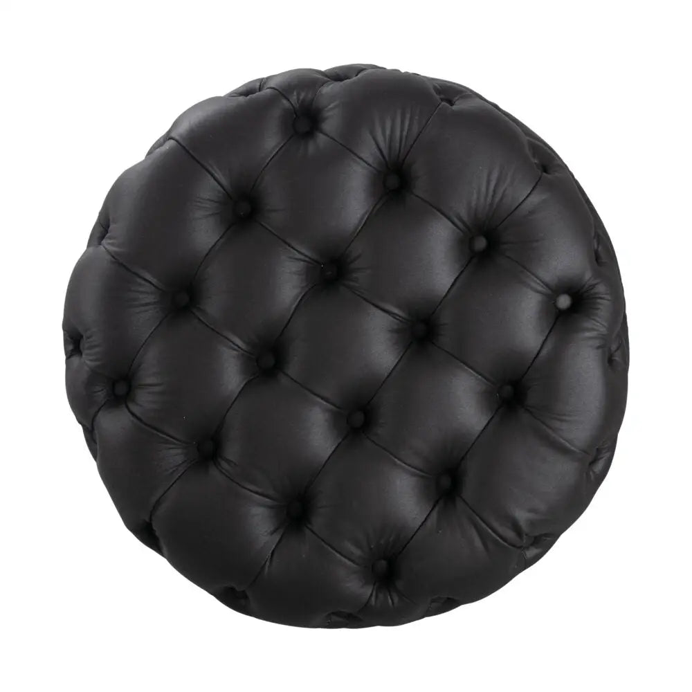 Contemporary Black Leather-look Ottoman with Button - Furniture > Bedroom