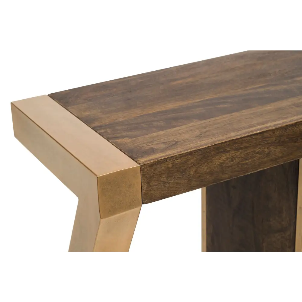 Contemporary Brass Wooden Z-Shaped Hallway Console Table with Drawers - Furniture > Living Room