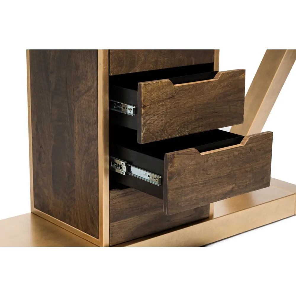 Contemporary Brass Wooden Z-Shaped Hallway Console Table with Drawers - Furniture > Living Room