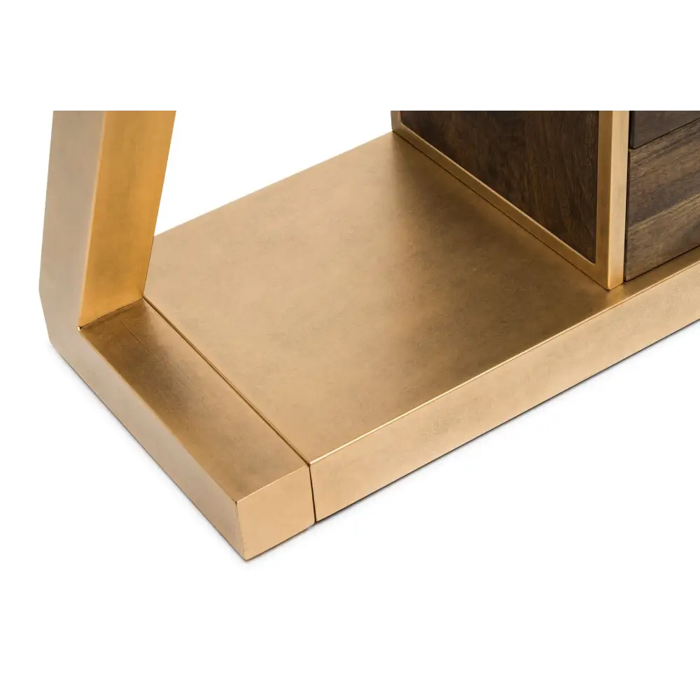 Contemporary Brass Wooden Z-Shaped Hallway Console Table with Drawers - Furniture > Living Room
