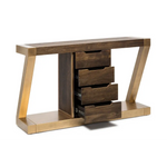 Contemporary Brass Wooden Z-Shaped Hallway Console Table with Drawers - Furniture > Living Room