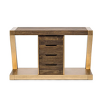 Contemporary Brass Wooden Z-Shaped Hallway Console Table with Drawers - Furniture > Living Room