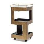Contemporary French Brass Drinks Trolley Bar Cart with White Marble Top - Furniture > Living Room