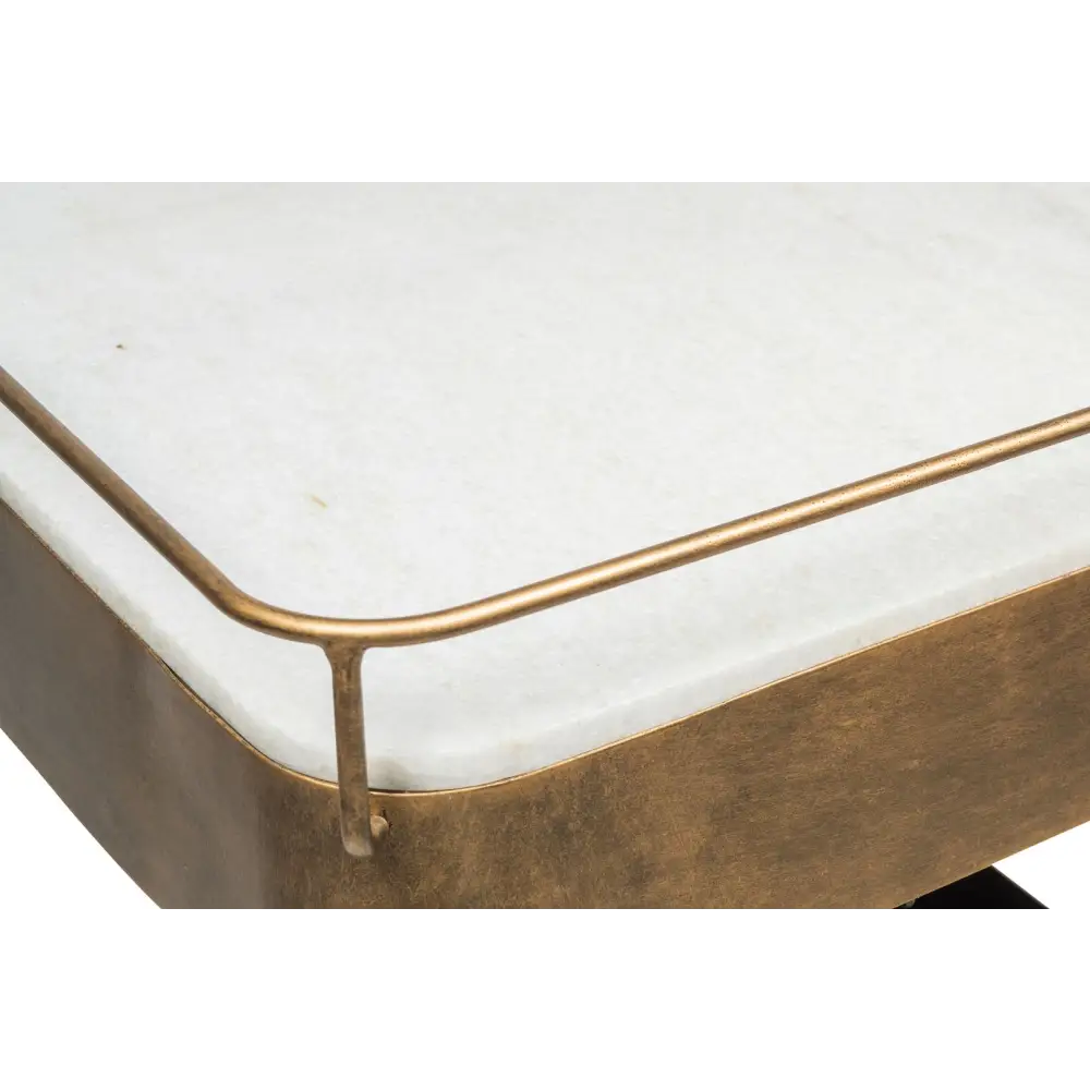 Contemporary French Brass Drinks Trolley Bar Cart with White Marble Top - Furniture > Living Room
