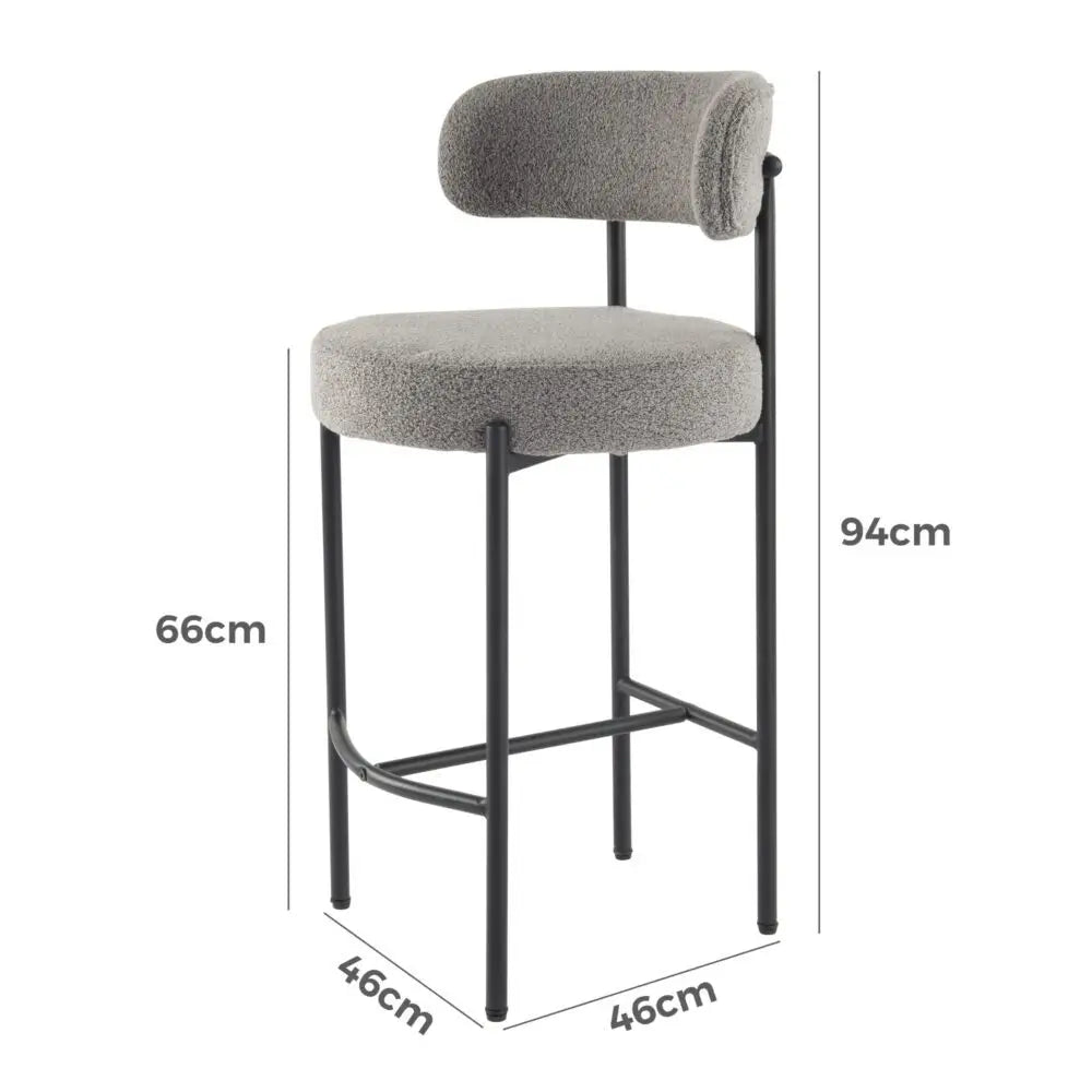 Contemporary Grey Boucle Elsa Low Bar Stools - Furniture > Bar Stools & Chairs > Table & Bar Stools