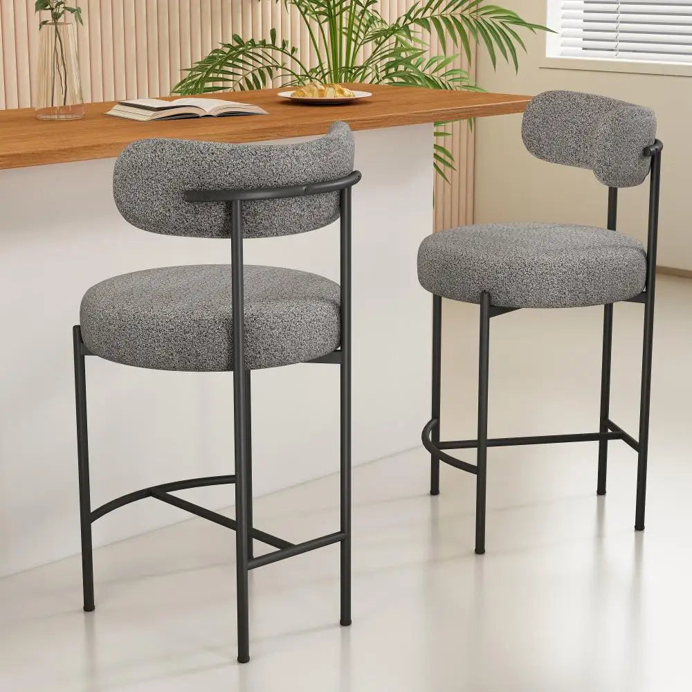 Contemporary Grey Boucle Elsa Low Bar Stools - Furniture > Bar Stools & Chairs > Table & Bar Stools