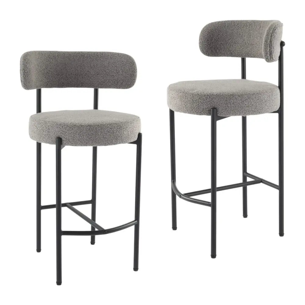Contemporary Grey Boucle Elsa Low Bar Stools - Furniture > Bar Stools & Chairs > Table & Bar Stools