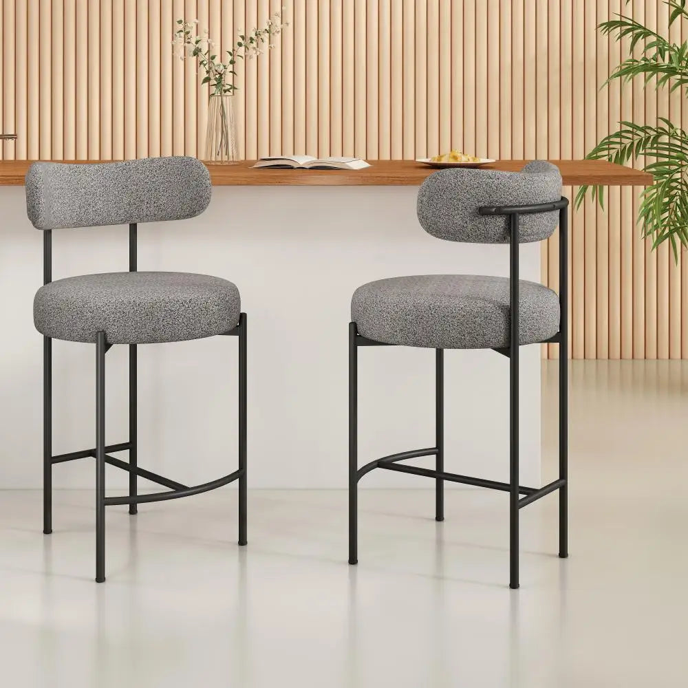 Contemporary Grey Boucle Elsa Low Bar Stools - Furniture > Bar Stools & Chairs > Table & Bar Stools
