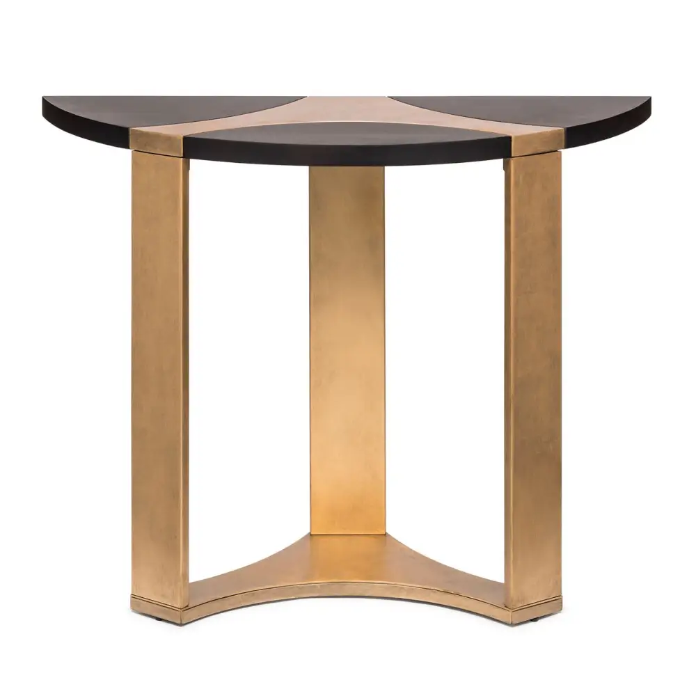 Contemporary Half Round Brass and Black Hallway Console Table - Furniture > Living Room