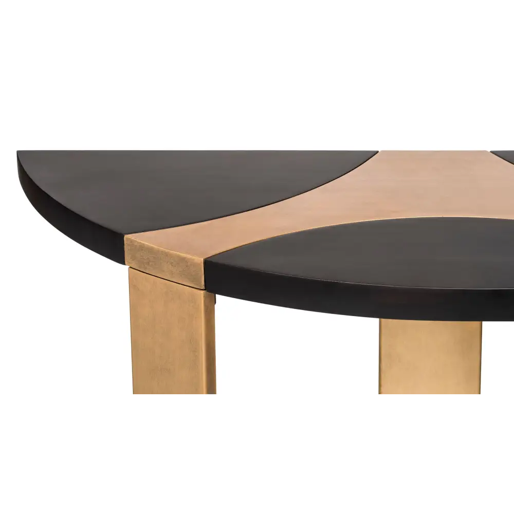 Contemporary Half Round Brass and Black Hallway Console Table - Furniture > Living Room
