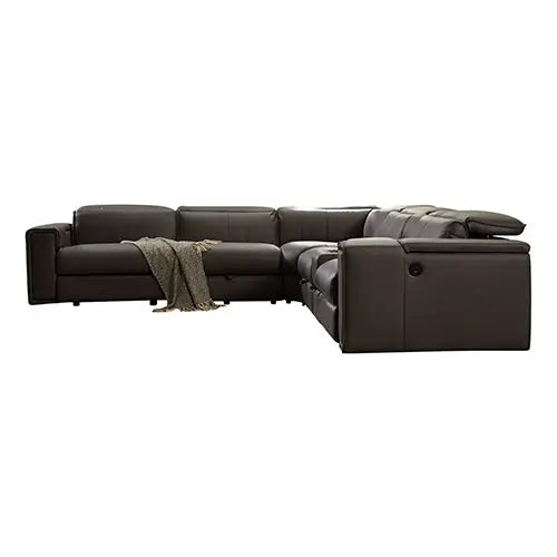 Corner Sofa Square Wedge Finest Genuine Leather Grey Electric Recliner Storage Drawer with 2x Cup Holders Lounge Set