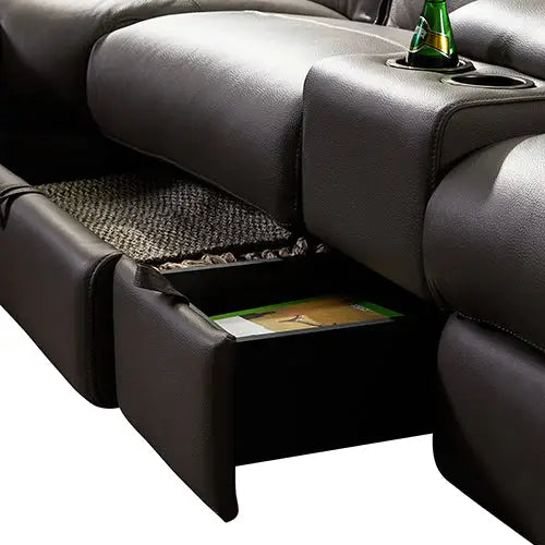 Corner Sofa Square Wedge Finest Genuine Leather Grey Electric Recliner Storage Drawer with 2x Cup Holders Lounge Set