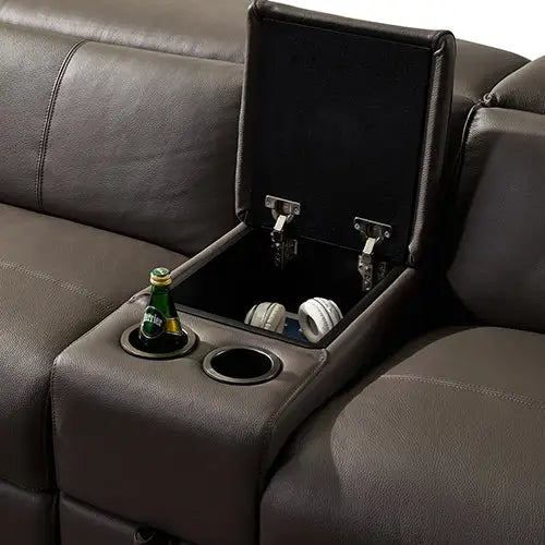 Corner Sofa Square Wedge Finest Genuine Leather Grey Electric Recliner Storage Drawer with 2x Cup Holders Lounge Set
