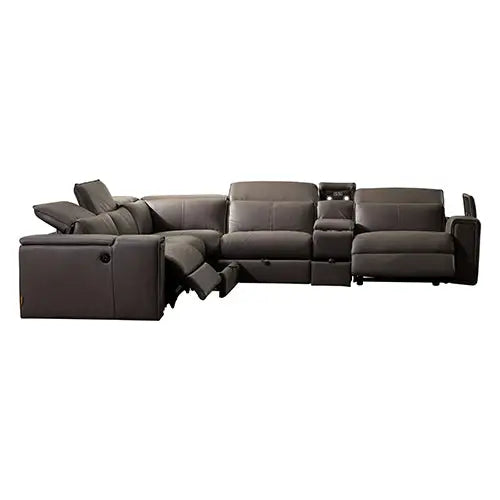 Corner Sofa Square Wedge Finest Genuine Leather Grey Electric Recliner Storage Drawer with 2x Cup Holders Lounge Set