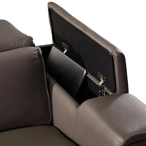 Corner Sofa Square Wedge Finest Genuine Leather Grey Electric Recliner Storage Drawer with 2x Cup Holders Lounge Set